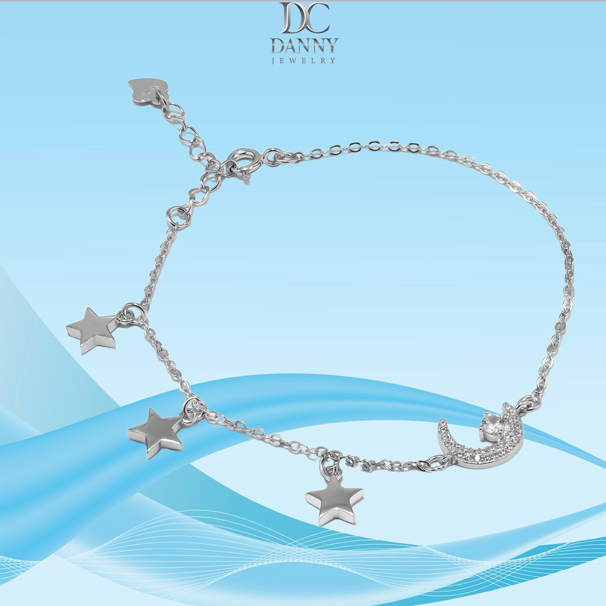 Lắc Tay Danny Jewelry Bạc 925 Xi Rhodium Hoạ tiết Trăng Sao LACY186