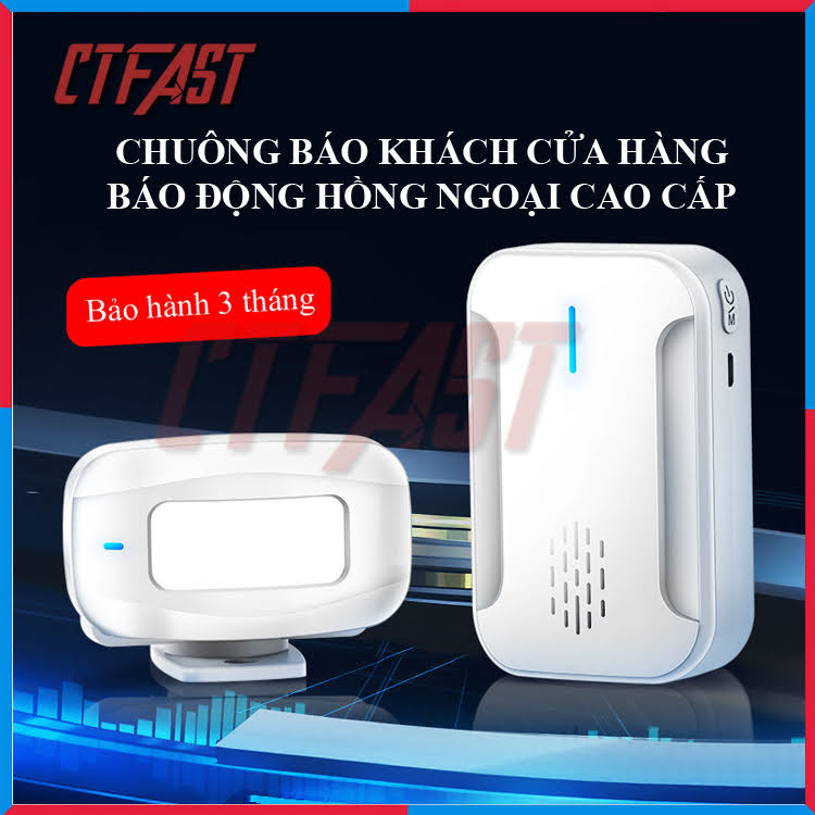 Chuông Báo Khách Cửa Hàng, Báo Động Chống Trộm Cảm Biến Chuyển Động Hồng Ngoại Không Dây CTFAST 02 - Lời Chào Báo Khách Ghé Thăm, Dọa Trộm Xâm Nhập