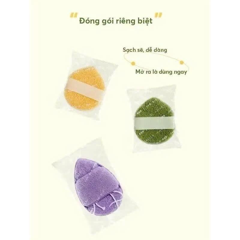 Combo 3 Bông Mút Rửa Mặt Thiết Kế Hình Giọt Nước Chất Liệu Ưa Nước Lưới Tổ Ong Hấp Thụ Nhanh