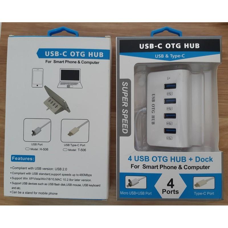 Hub USB Type-C ra 4 cổng USB kiêm giá đỡ cho Điện thoại - MẪU MỚI