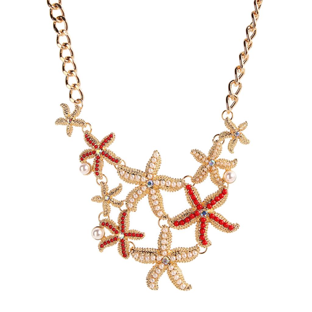 Ocean Style starfish Pendant Necklace Pearl Alloy Tassel Necklace
