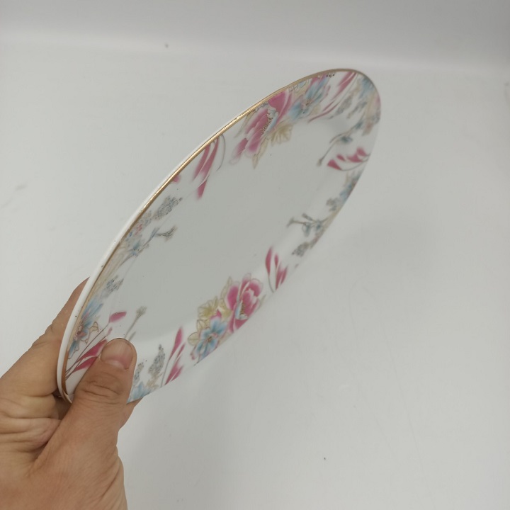 Đĩa Xoài Viền Vàng Họa Tiết Bông Lau Hồng Cao Cấp