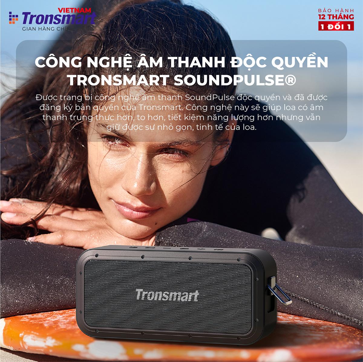 Loa Bluetooth 5.0 Tronsmart Force Pro Chống nước IPX7, Công suất 60W, hỗ trợ NFC, TWS - Kết nối 100 loa - Hàng chính hãng