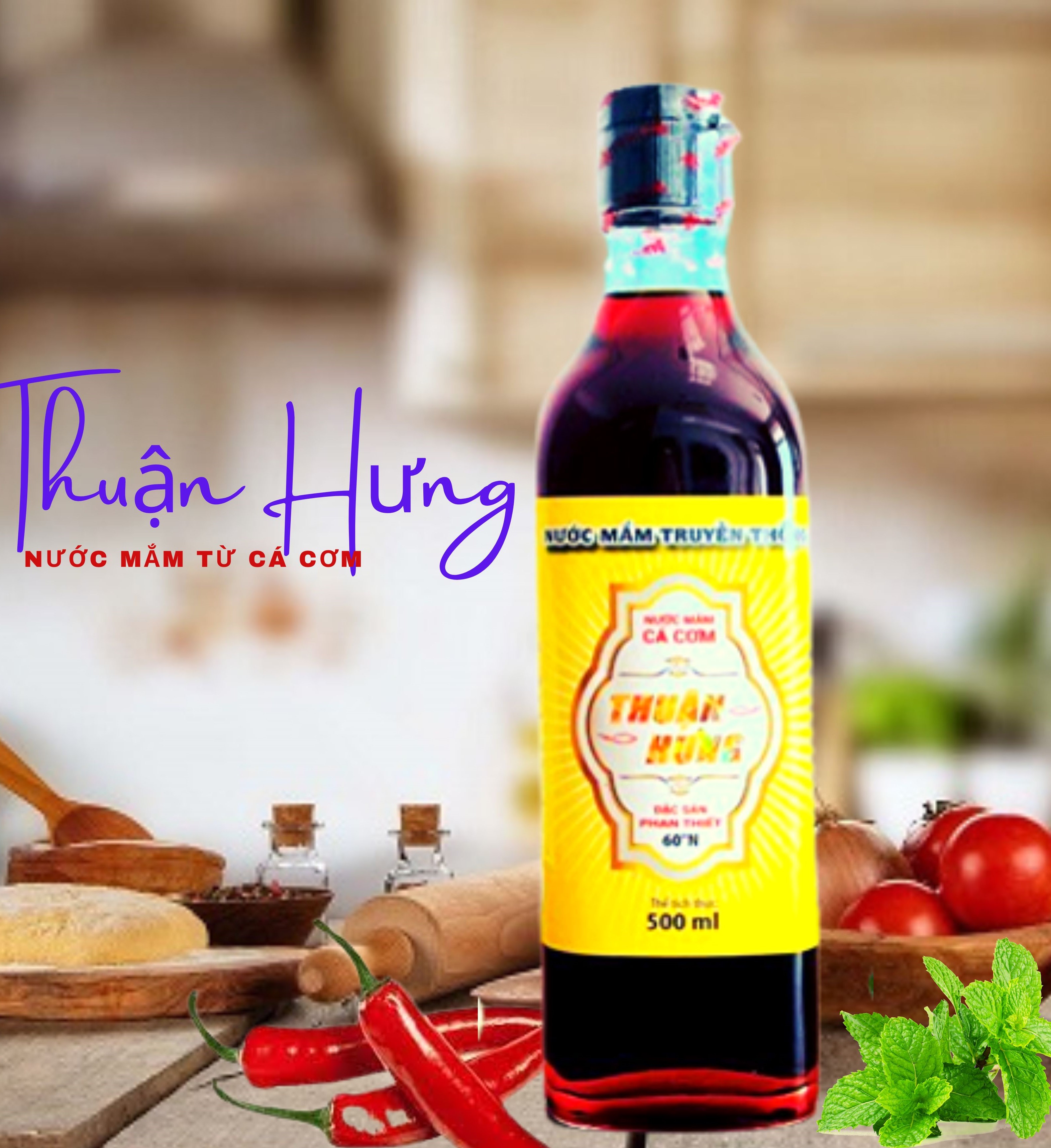 NƯỚC MẮM PHAN THIẾT CHAI THỦY TINH - THUẬN HƯNG 60 ĐỘ ĐẠM/ 1 THÙNG 12 CHAI 500ML