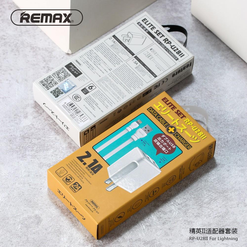 Bộ Cốc sạc và Cáp sạc Remax Elite Set RP-U28II 2.1A - 3 chân sạc LN / Micro-USB / Type-C (Trắng) - Hàng Chính Hãng