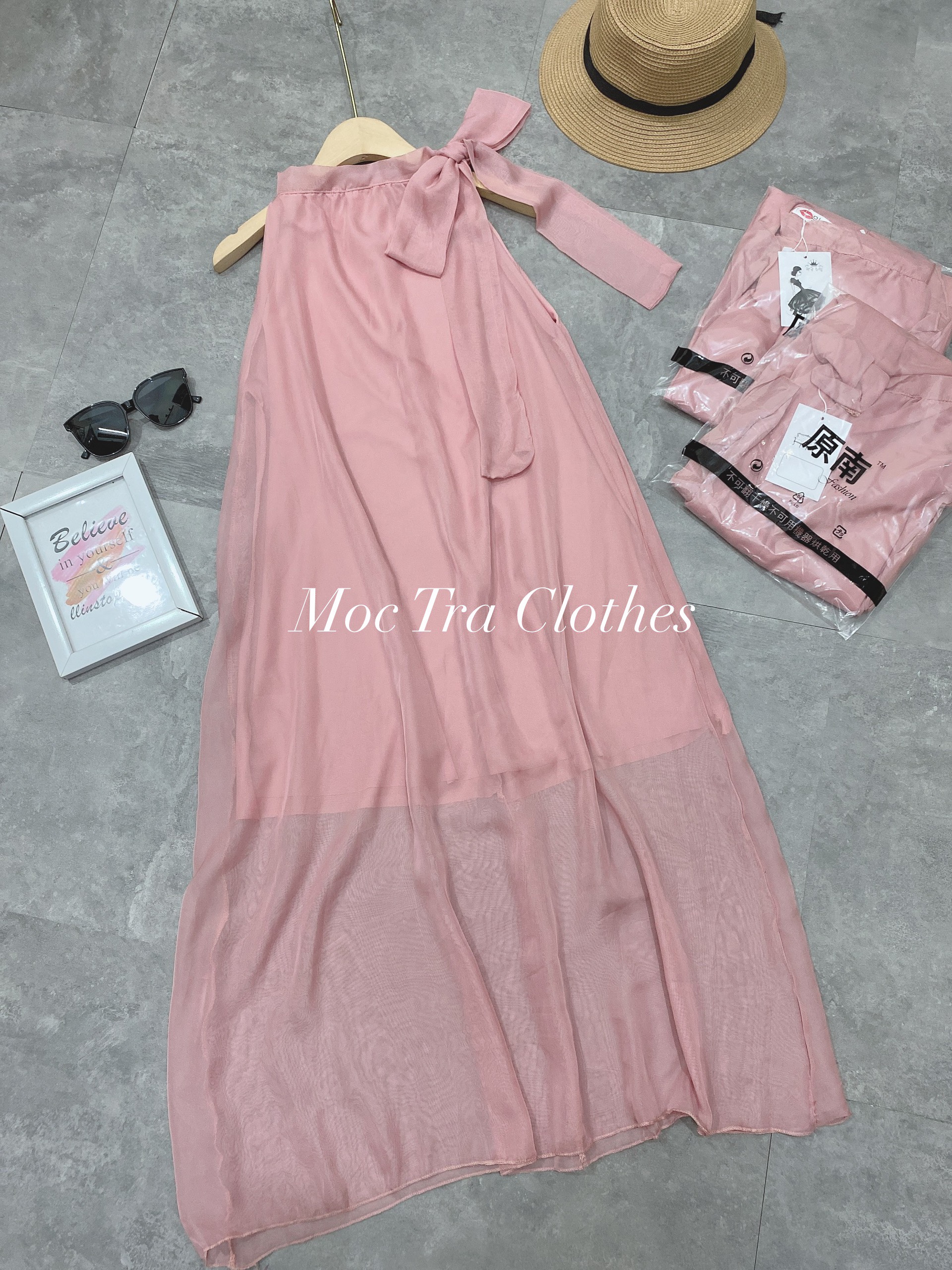 Đầm maxi yếm hồng baby nơ cổ vintage tiểu thư hàng 2 lớp siêu xinh, Váy kiểu nữ đi biển dáng dài phong cách trẻ trung năng động đẹp rẻ phù hợp đi dạo đi chơi