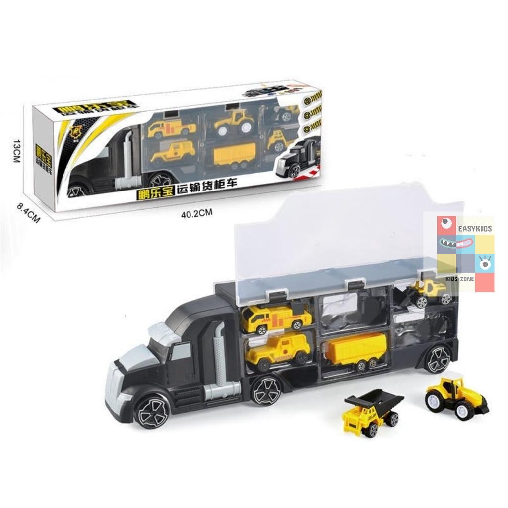 Đồ chơi xe container vận chuyển xe ô tô và trực thăng giúp bé phát triển tư duy