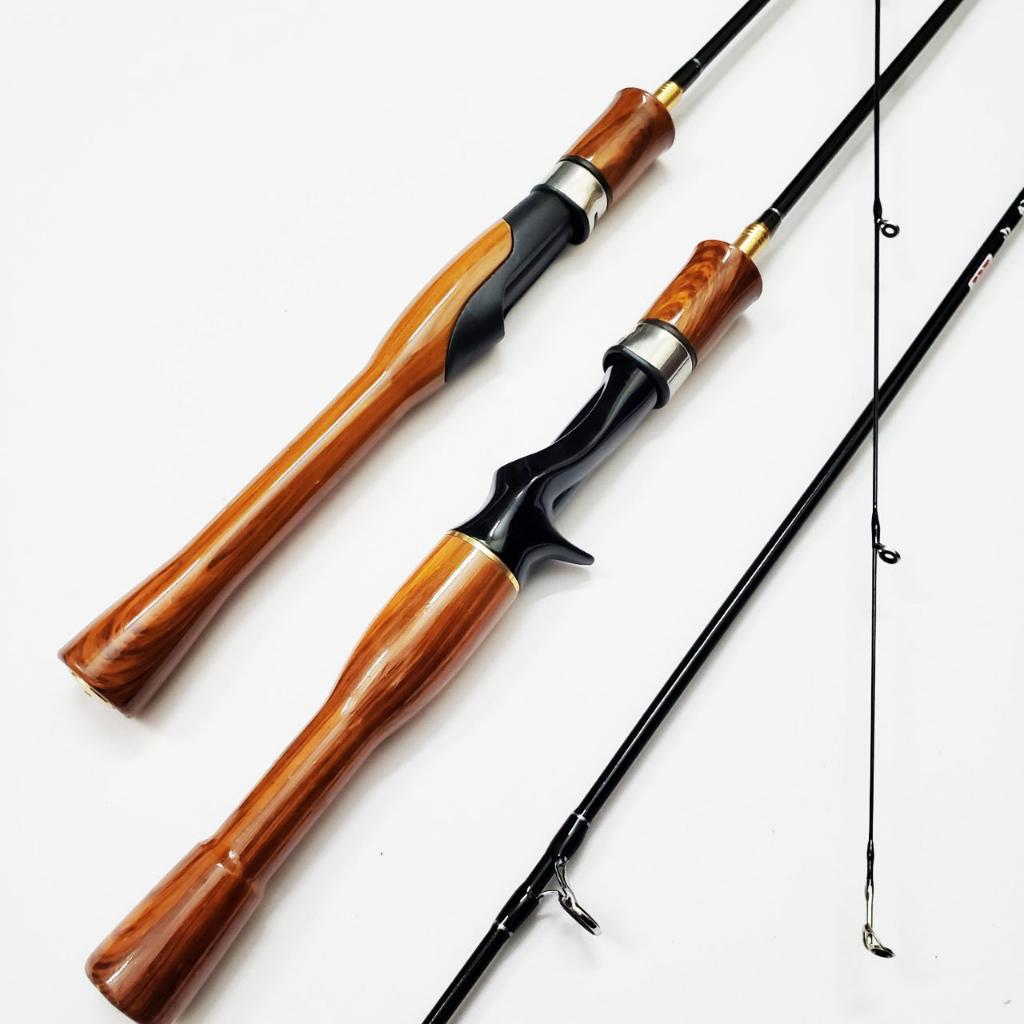 Cần câu máy Lure UL 2 khúc ngọn dẻo máy đứng, máy ngang cán gỗ dài 1m68, 1m8, 1m98 AnhNamFishing