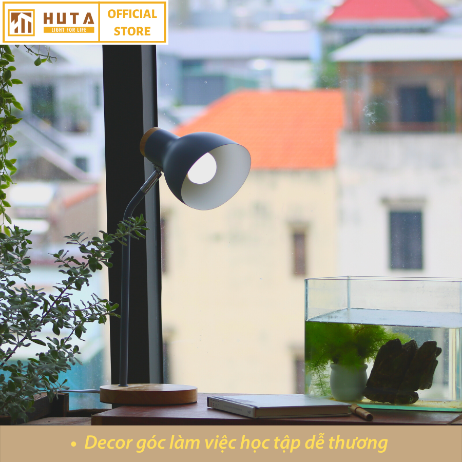 Đèn Học Để Bàn Đế Gỗ HUTA LVG1 Chống Cận, Vintage, Decor Trang Trí Bàn Học Bàn Làm Việc, Bóng Đèn Led Đổi Màu Tiết Kiệm Điện