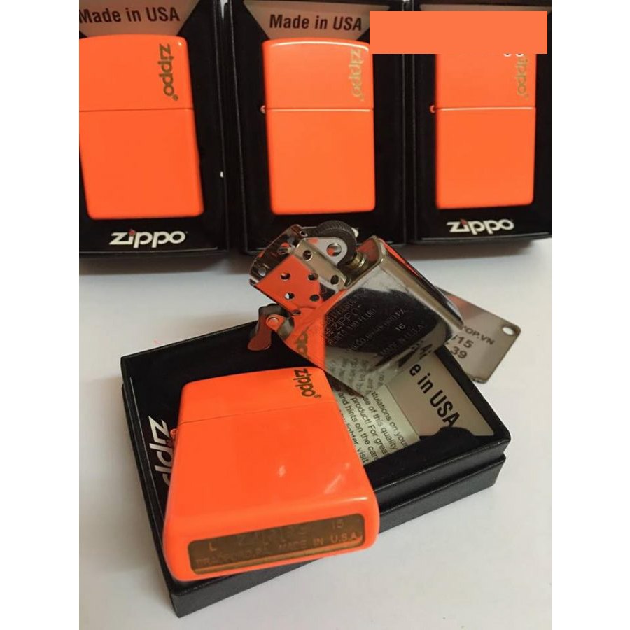 Bật lửa Zippo 28888ZL –Bật lửa Zippo Plain with Logo Neon Orange Matte