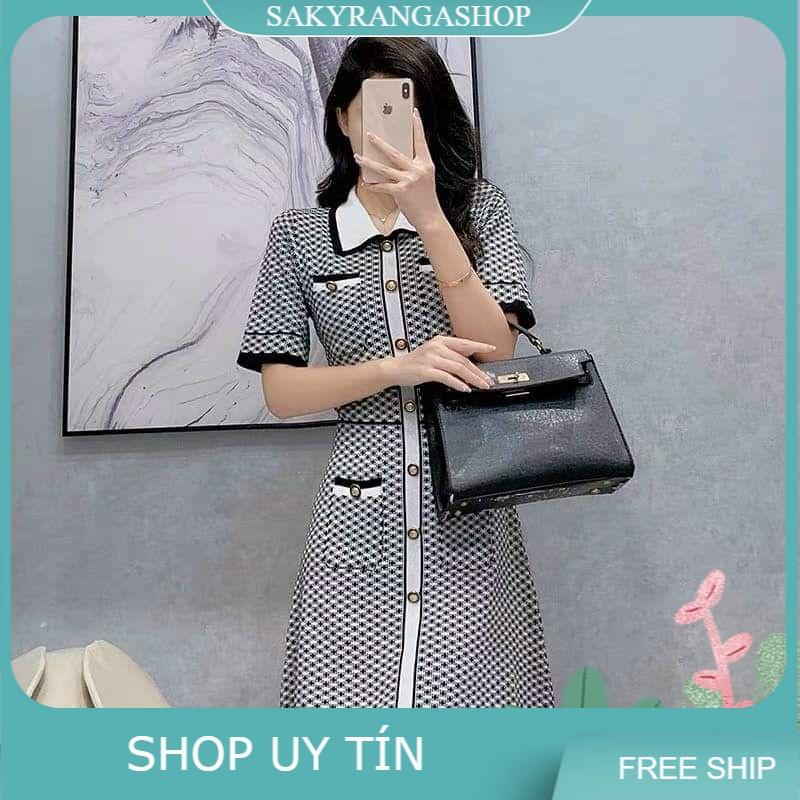 HÀNG NHẬP - ĐẦM LEN DỆT KIM HỌA TIẾT T ZICZAC PHỐI 4 TÚI