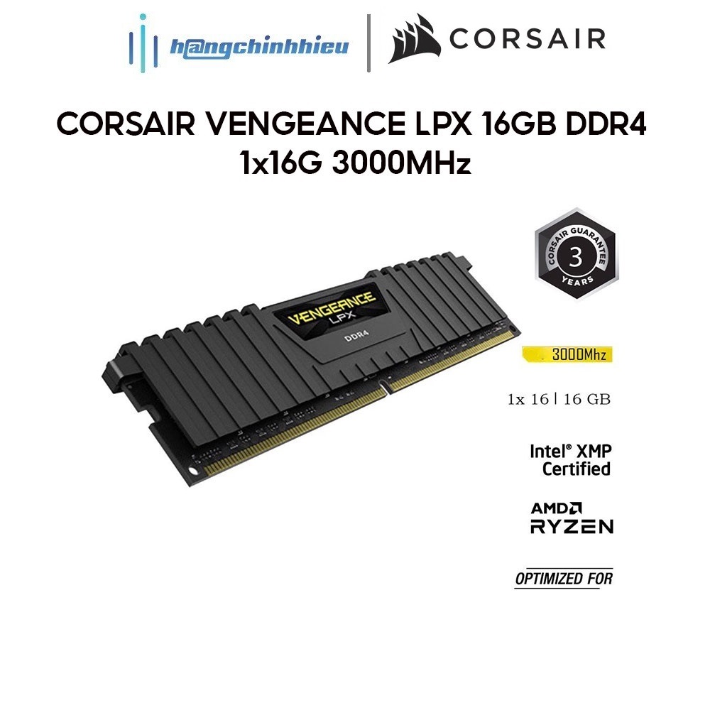 Bộ nhớ RAM máy tính để bàn CORSAIR VENGEANCE LPX 16GB DDR4 1x16G 3000MHz CMK16GX4M1D3000C16 Hàng chính hãng