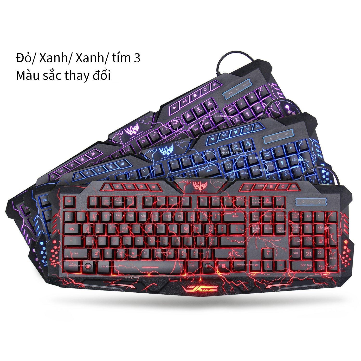 Ưu đãi tốt nhất Bàn phím USB có dây của Nga Đèn nền LED ba màu Bàn phím chơi game văn phòng được chiếu sáng