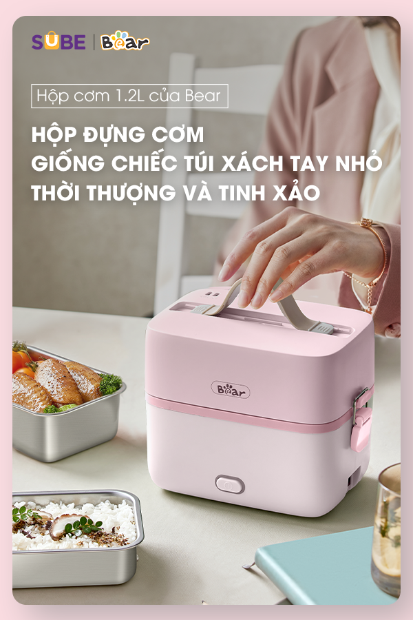 Hộp Cơm Cắm Điện Bear 2 Tầng 3 Ngăn Hâm Nóng Cực Nhanh Inox 304 An Toàn Giữ Nhiệt Chống Trào 1,2L SB-HC12L - Hàng Chính Hãng