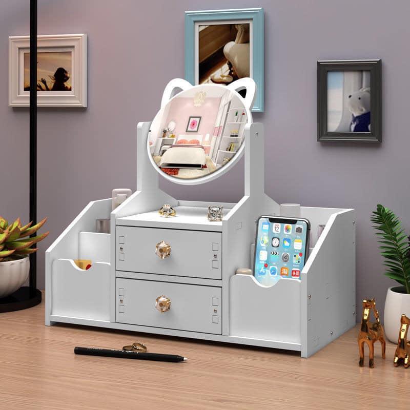 KỆ ĐỰNG ĐỒ TRANG ĐIỂM MỸ PHẨM, TRANG SỨC , ĐỒ DÙNG CÁ NHÂN NHIỀU NGĂN KÈM GƯƠNG TAI MÈO DỄ THƯƠNG