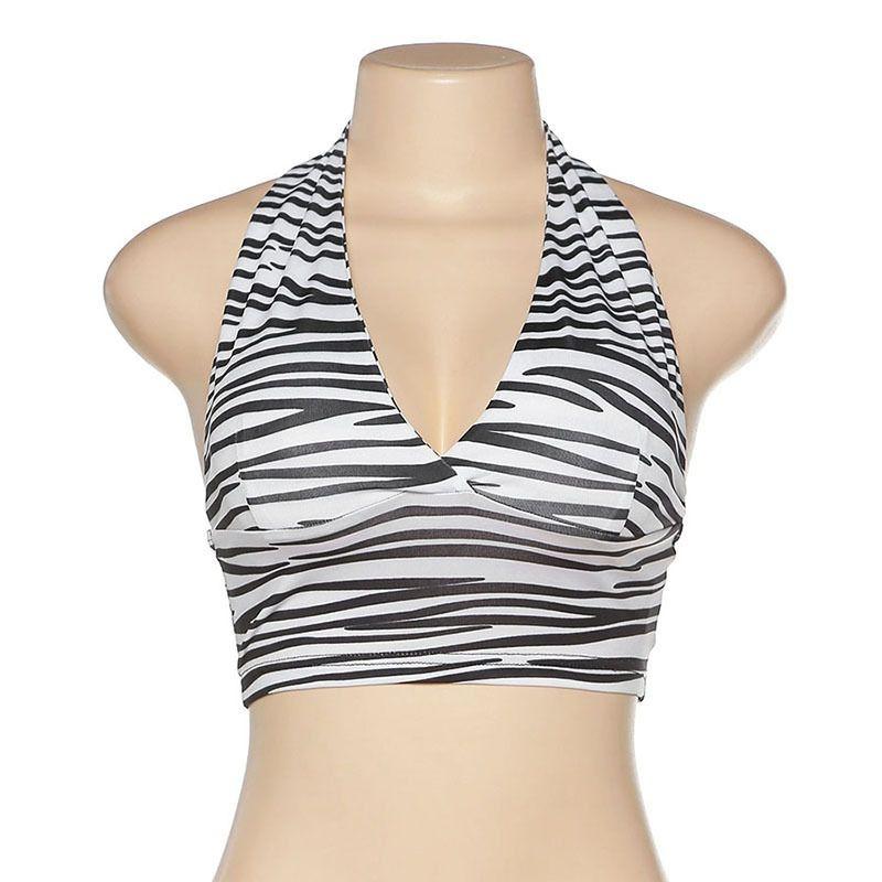 Áo croptop yếm ngựa vằn gợi cảm cổ chữ V