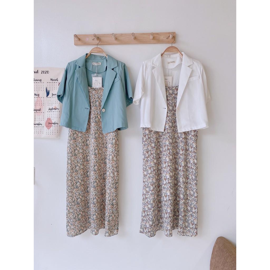 Áo khoác vải blazer dáng ngắn trơn màu Ulzzang style Hàng quảng Châu
