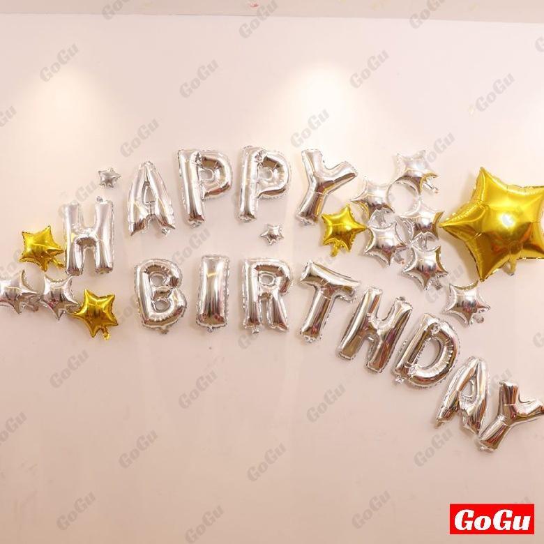 Bộ Chữ Sinh Nhật Màu Bạc Đủ Phụ Kiện Như Hình Tặng Kèm Phụ Kiện Bơm Bóng Và Băng Keo Chuyên Dụng