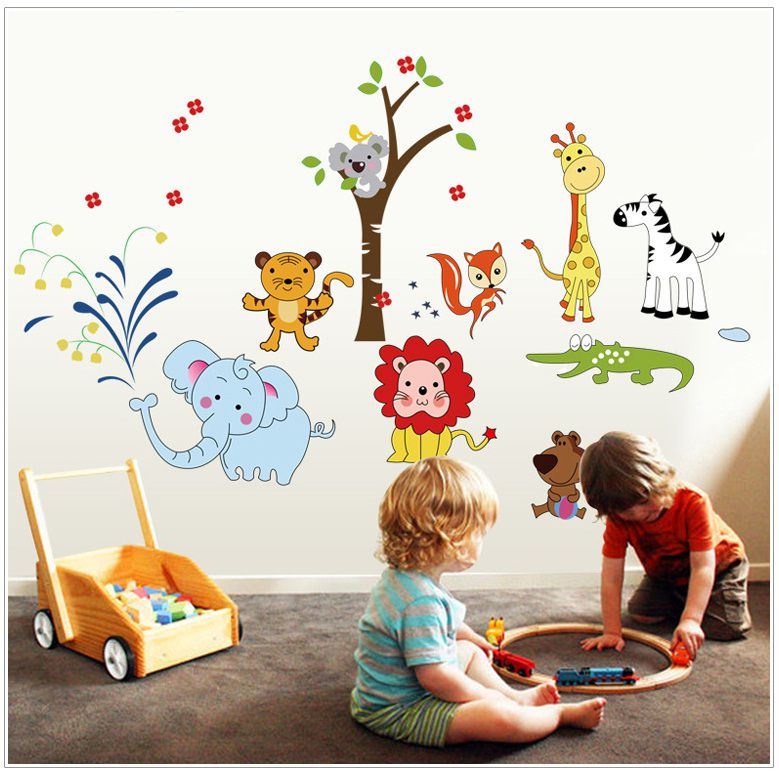 Decal dán tường động vật hoạt hình trang trí phòng cho bé yêu dễ thương, ngộ nghĩnh DB055