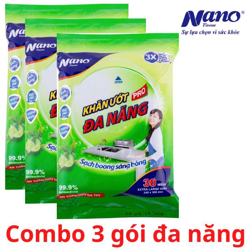 [MUA 5TẶNG 2] Khăn ướt đa năng Nano gói 30 miếng, lau dọn nhà cửa tiện dụng, không hại da tay, có mùi thơm chanh trà xanh - Nano Tissue