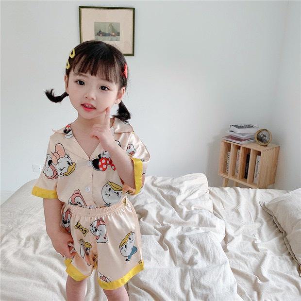 Bộ bé gái Bộ mặc nhà Pijama lụa bé gái Nhí và Đại 8-30kg XHN842