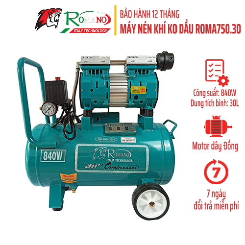 Máy Nén Khí Không Dầu ROMANO RM700/30, Bình 30L, 800W