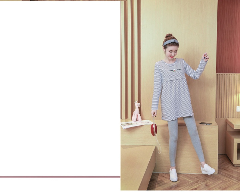 Áo bầu thu đông thun cotton kẻ ngang có chỗ cho bé ty AB1210