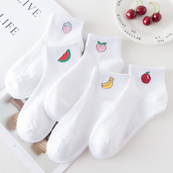 set 5 đôi vớ nữ cổ thâp có họa tiết trái cây