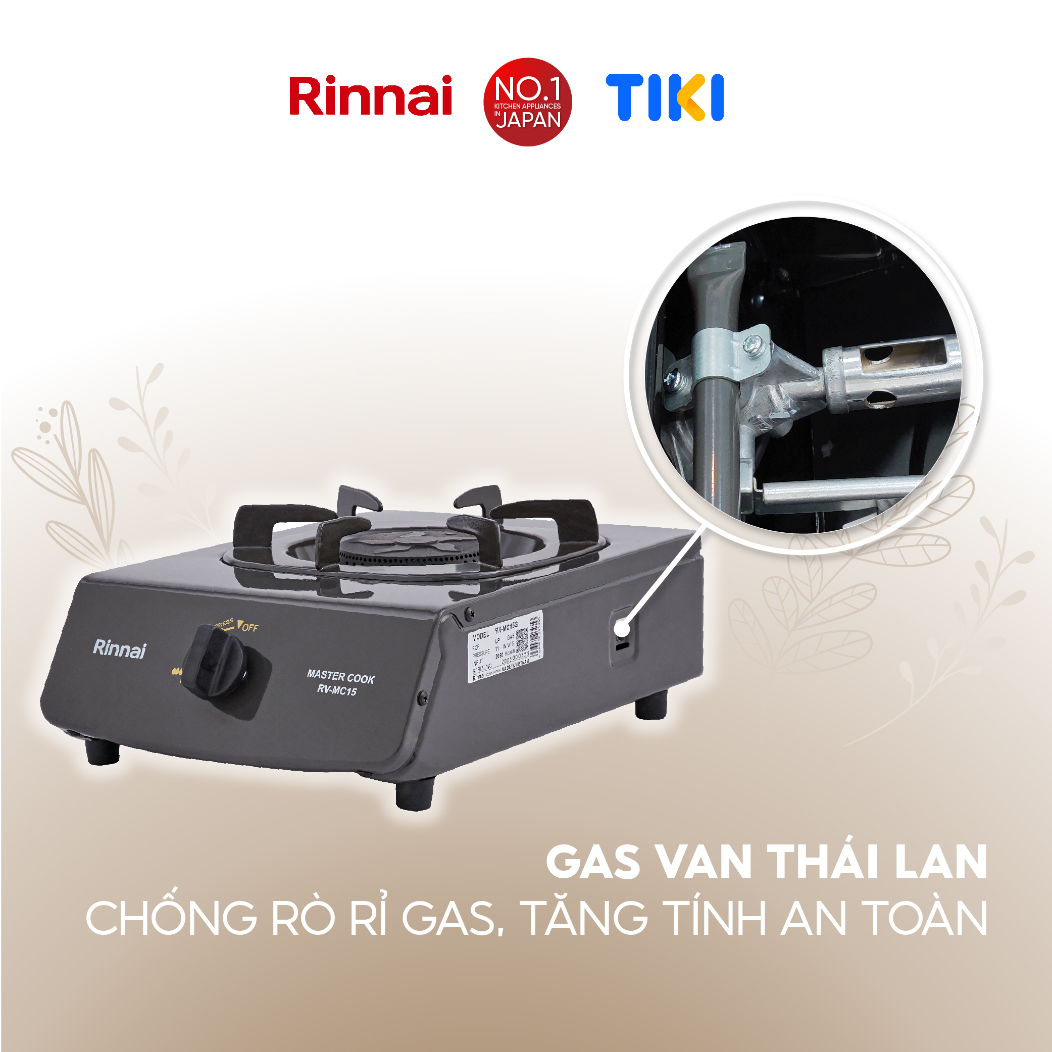 Bếp gas dương Rinnai RV-MC15G mặt bếp men và kiềng bếp men - Hàng chính hãng
