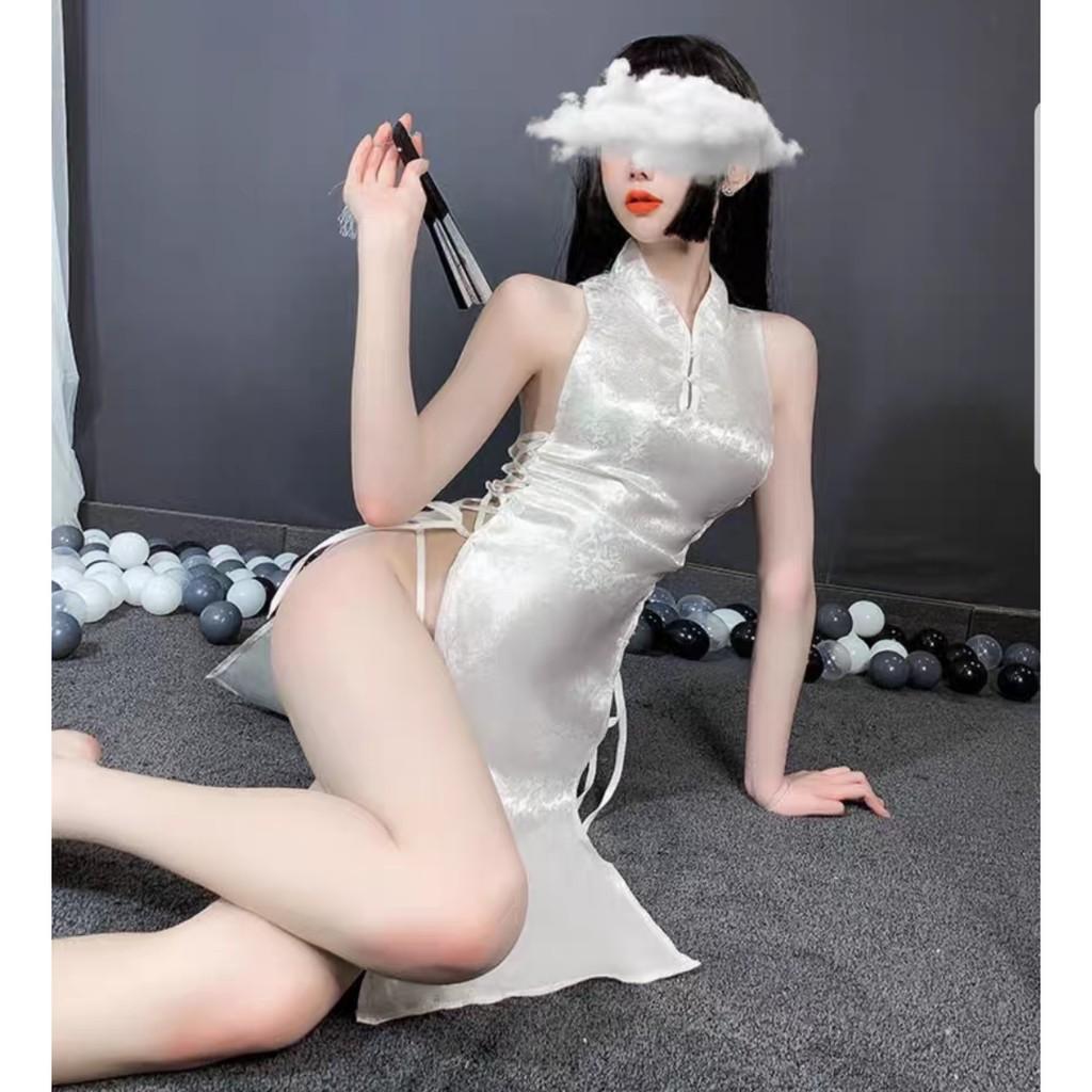 Đồ Ngủ Sexy Sườn Xám Cổ Trang Xẻ Tà đan dây gợi cảm quyến rũ + quần chip G-string nữ TQ22
