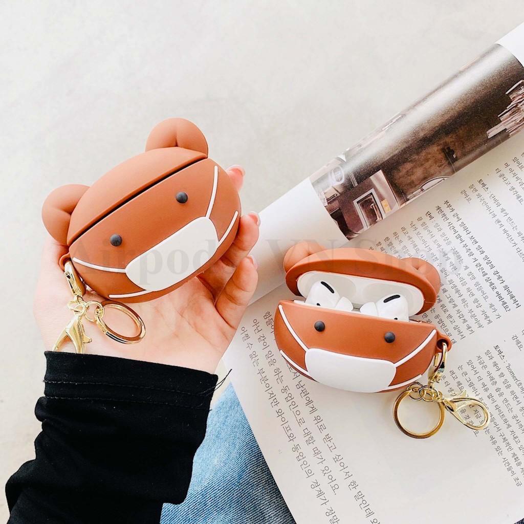 Bao Case Ốp dành cho Airpods Pro gấu nâu mang khẩu trang siêu cool silicon cao cấp