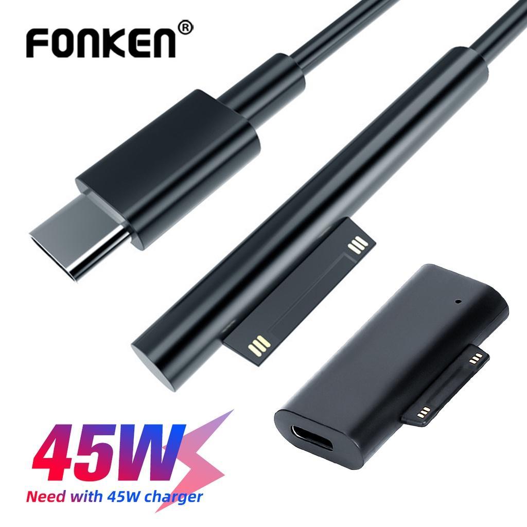 Dây cáp sạc nhanh nguồn điện USB loại C Fonken cho máy tính bảng Microsoft Surface Pro 7 3 4 5 6 15V 3A PD