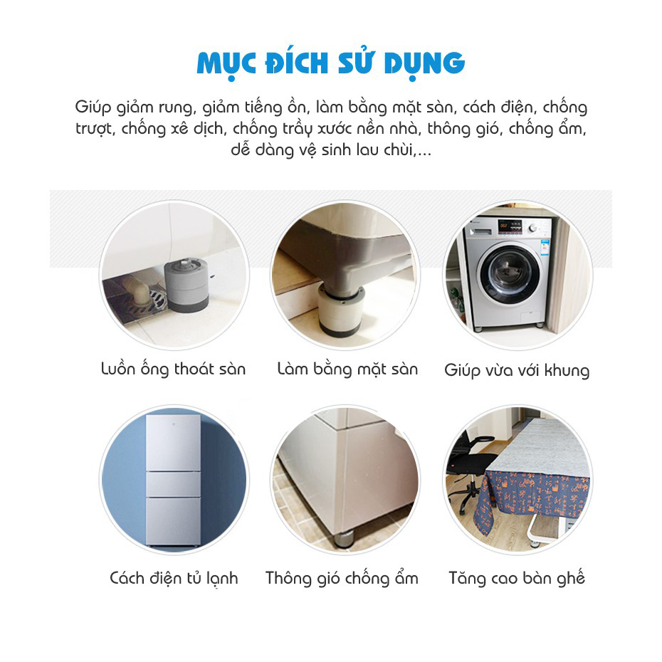 Đế Chống Rung Lắc Máy Giặt Proki Dùng Cho Mọi Loại Máy Giặt, bàn ghế, máy lọc nước mẫu mới, Chân Kê Máy Giặt Chống Rung chống ồn Tăng tuổi thọ, đệm chống rung máy giặt siêu êm, không tiếng động