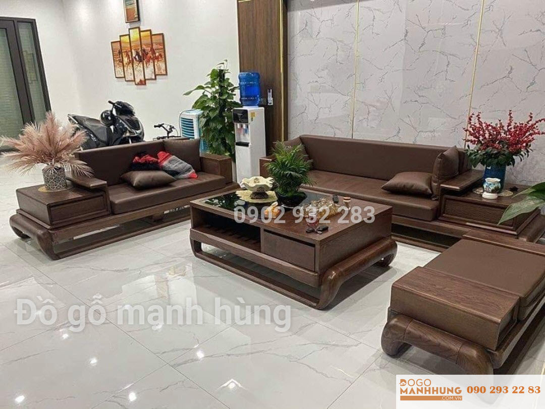 Bộ bàn ghế phòng khách sofa gỗ 2 văng lớn chân đùi gà mẫu mới - Đồ Gỗ Mạnh Hùng