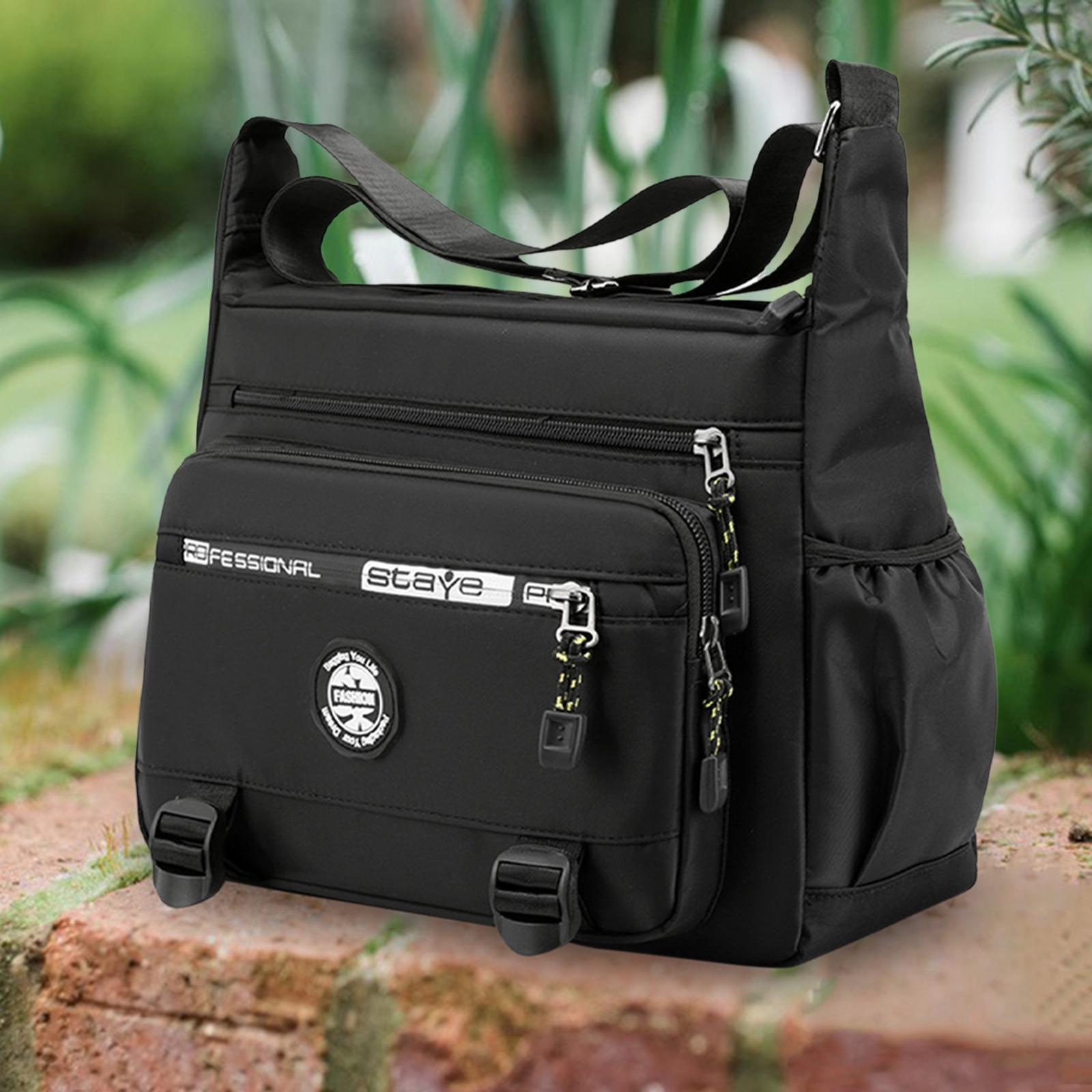 Men Shoulder Bag Crossbody Bag Zipper Waterproof Large Capacity Handbag Black