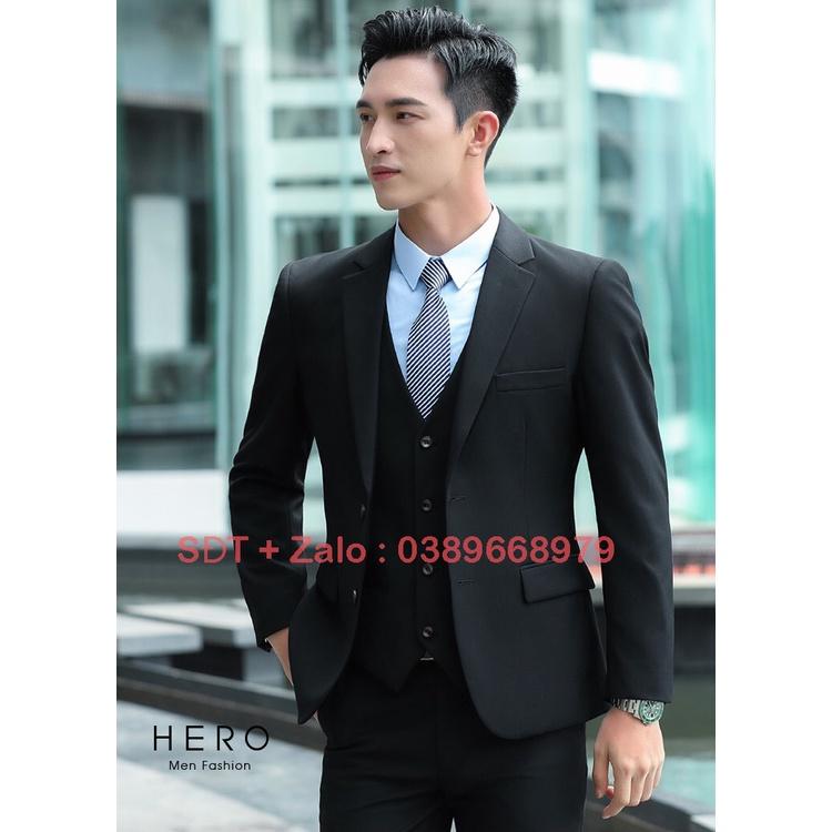 Bộ Vest Nam Cao Cấp 2 Cúc màu đen, Bộ Suit Nam 2 khuy chất vải sịn màu đen
