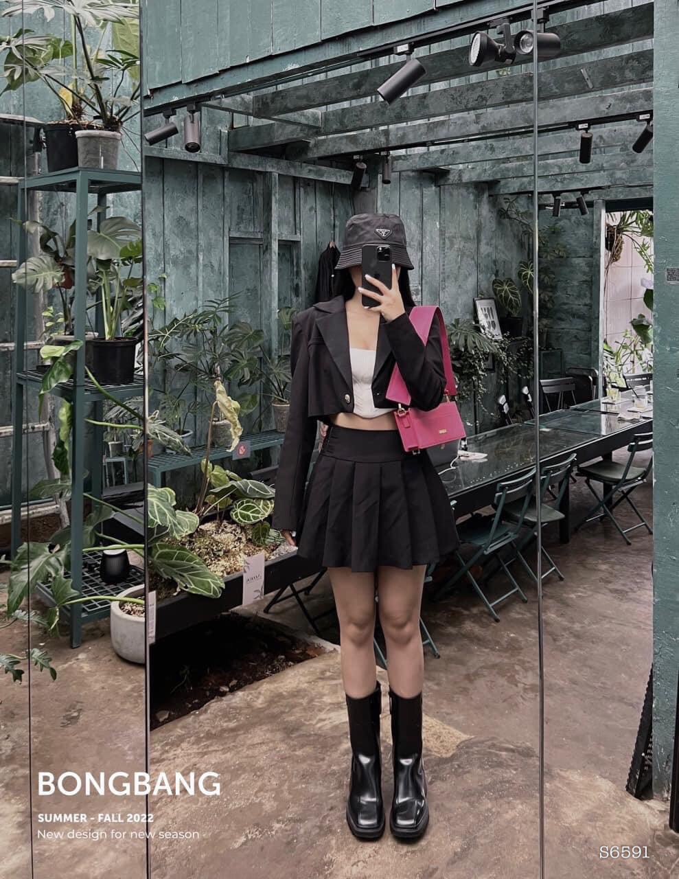 SET ÁO VEST/BLAZER LỬNG + CROPTOP DÂY + CHÂN VÁY NGẮN XẾP LI