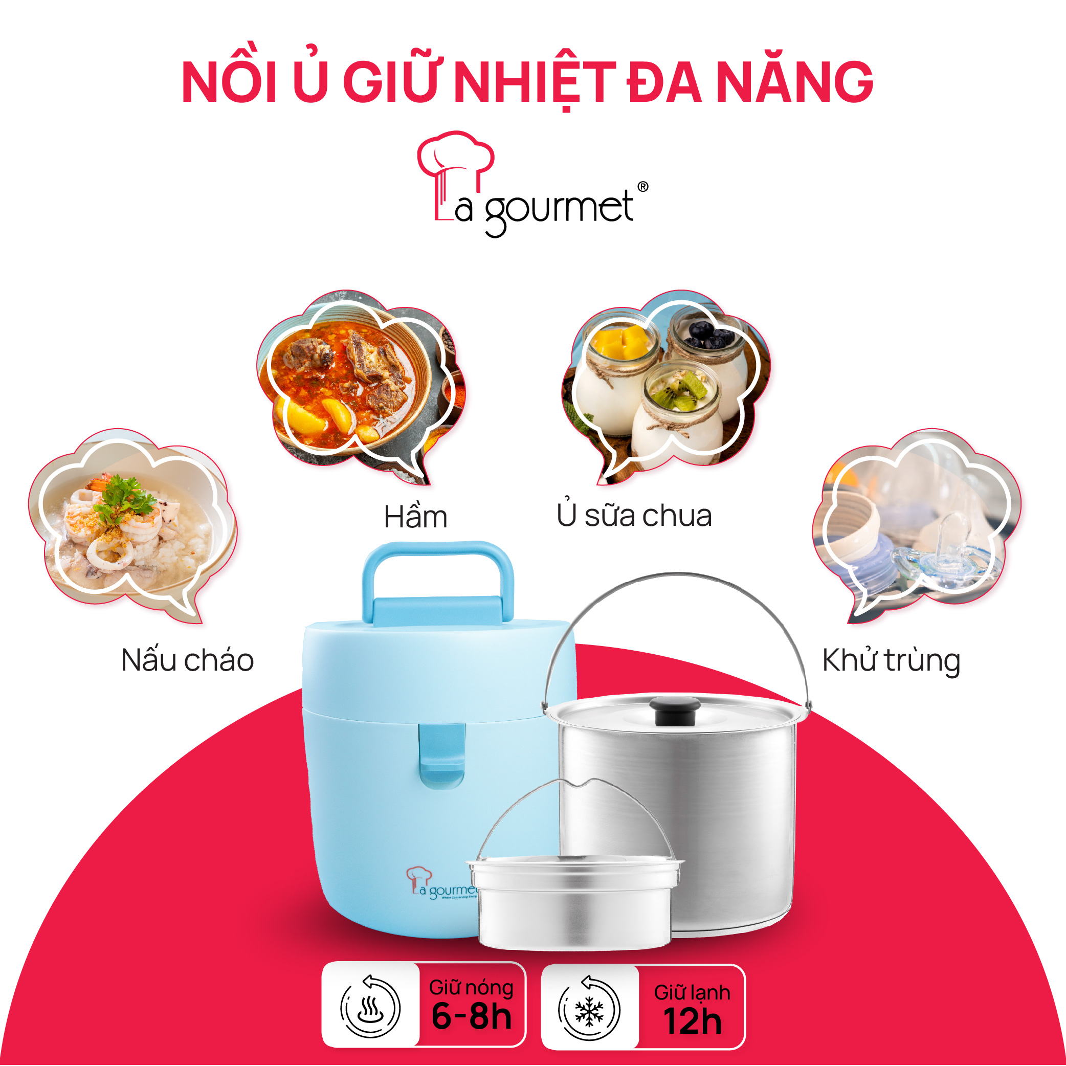 Nồi ủ chân không - nấu chậm cao cấp La gourmet 2.5L màu xanh dương - 397614 (bảo hành 1 năm)