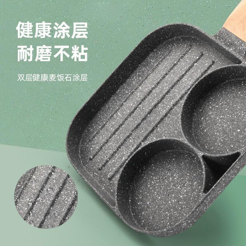 Chảo Đá Chia Ô 3 Ngăn Chiên Dán Đa Năng Chống Dính Tốt, Nấu Được Tất Cả Các Loại Bếp