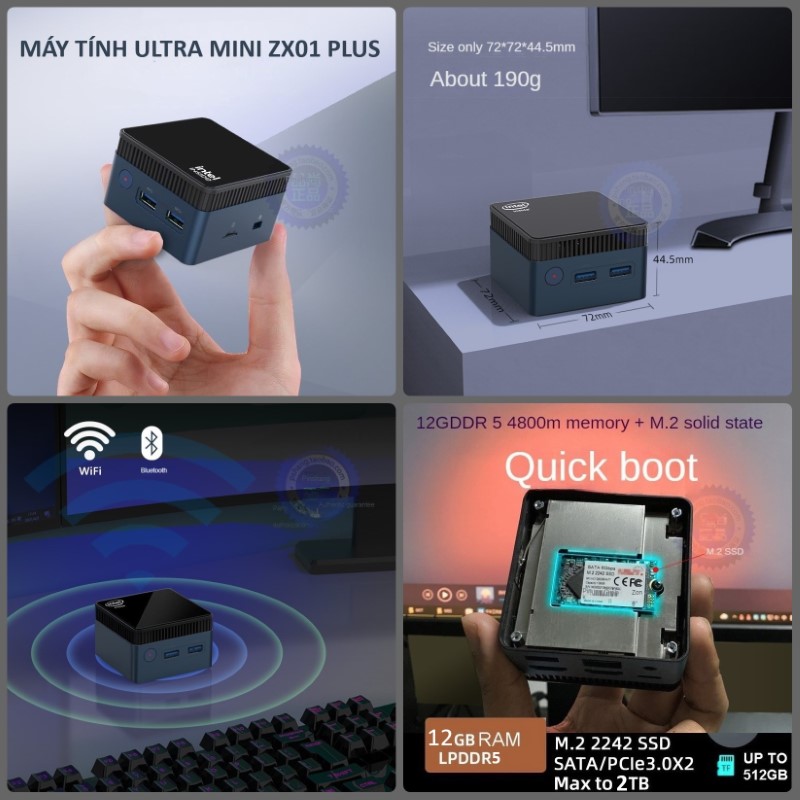 Máy Tính Siêu Nhỏ Ultra Mini Morefine ZX01 Plus - Intel thế hệ 12 Twin Lake N150 - Hỗ Trợ Xuất Hình 4K 60hz hàng nhập khẩu