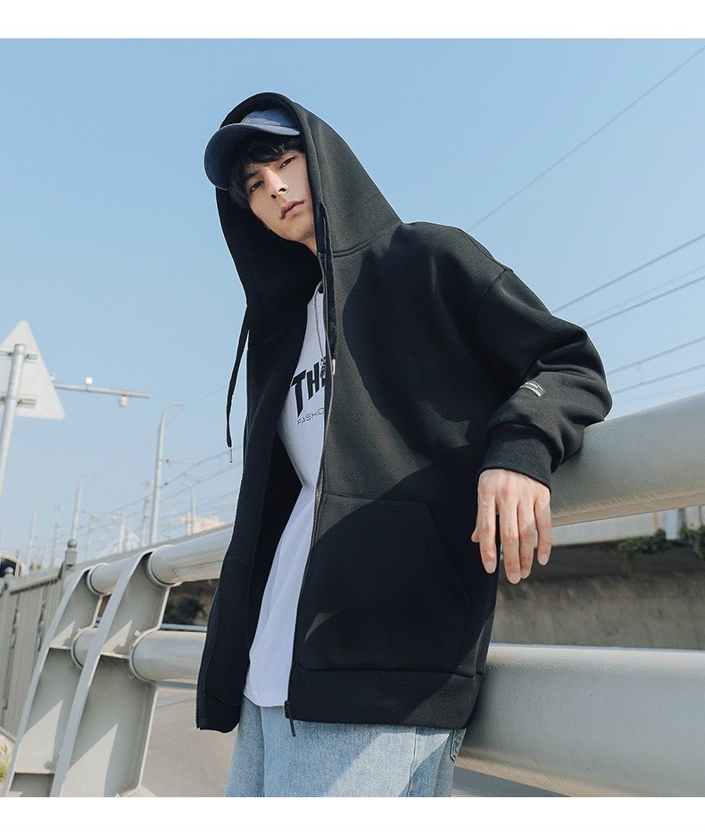 Áo hoodie trơn khoá kéo