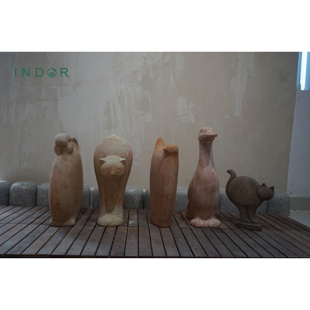 Tượng chú mèo thân tròn đuôi dài chất liệu đất nung terracotta Tượng decor Tượng trang trí nội ngoại thất