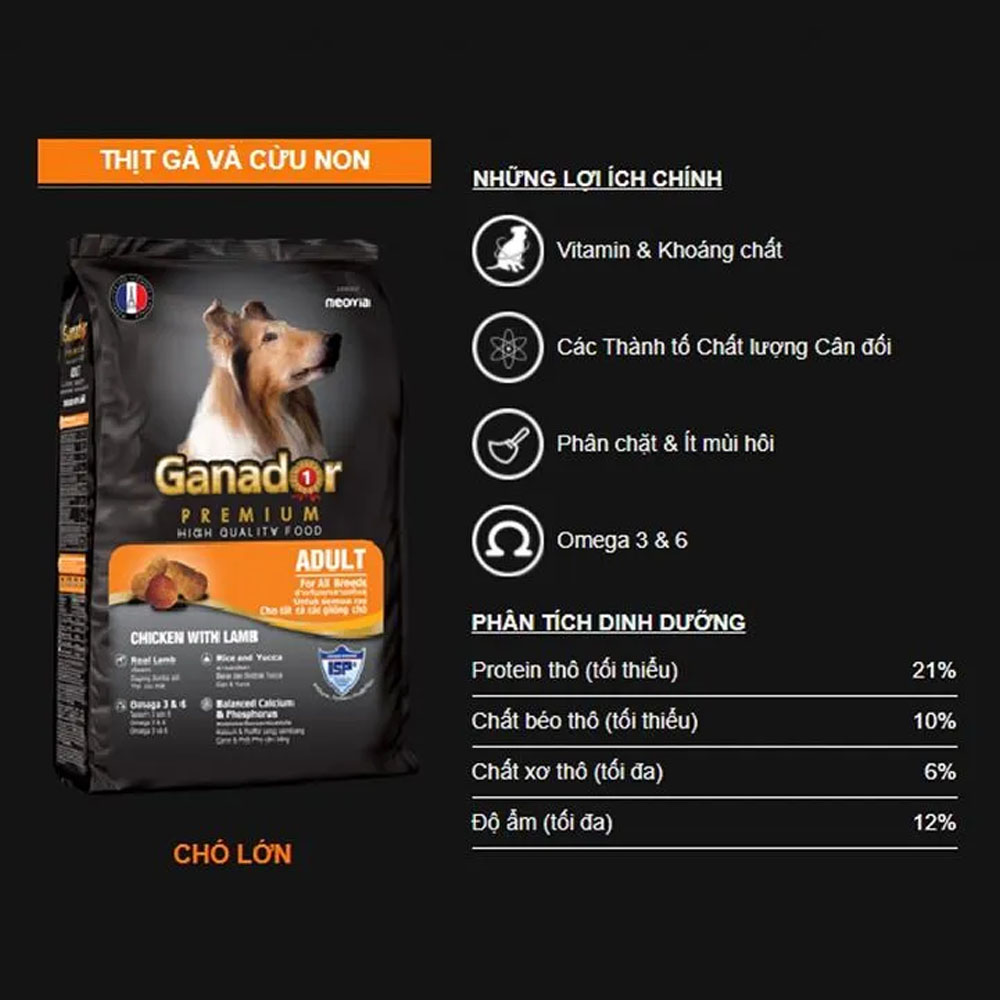 Combo 5 Gói Thức Ăn Hạt Cho Chó Lớn Ganador Lamb &amp; Rice Vị Cừu Và Gạo 400g - YonaPetshop