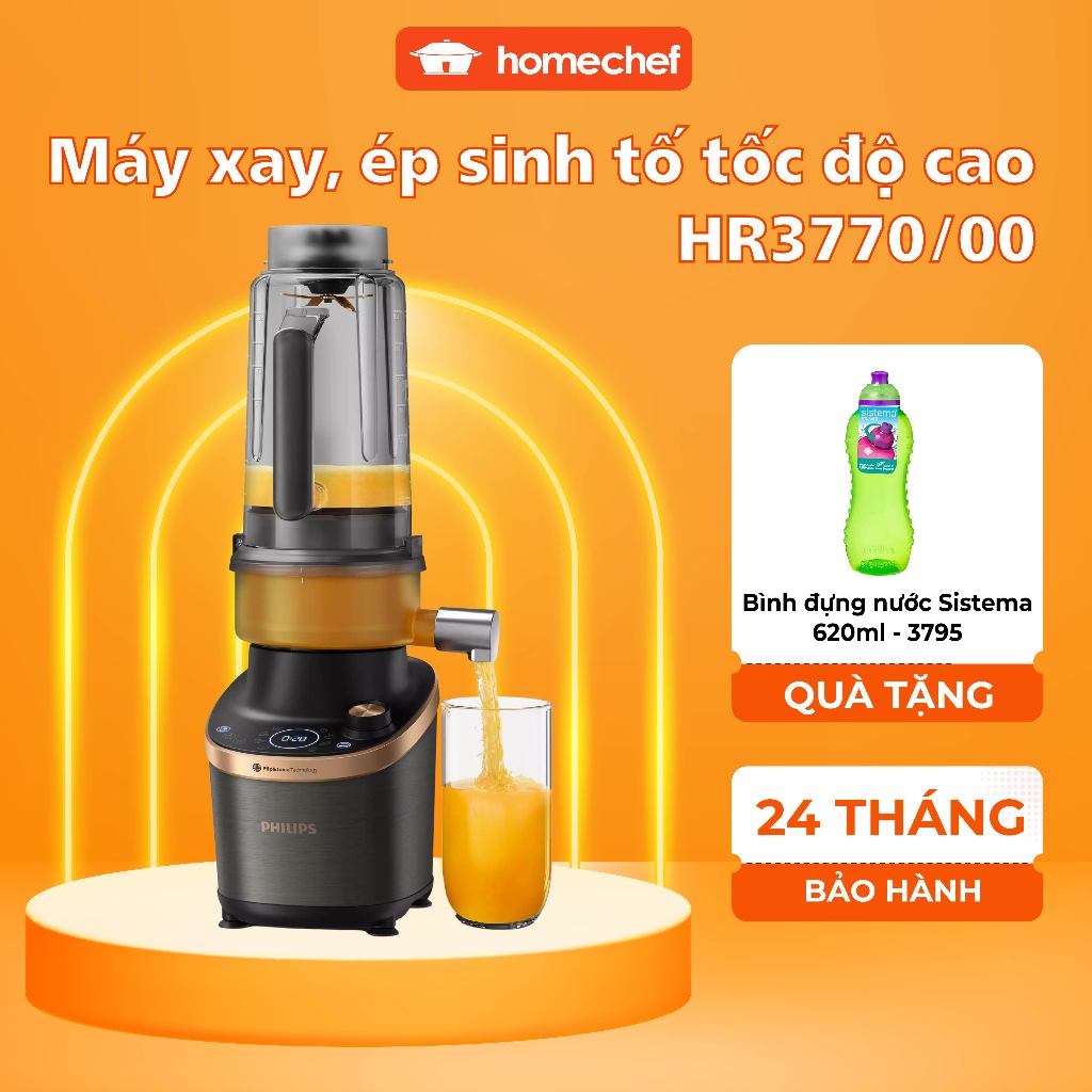 Máy xay lật ép tốc độ cao Philips HR3770, công suất 1500W, bảo hành 2 năm|Hàng Chính Hãng
