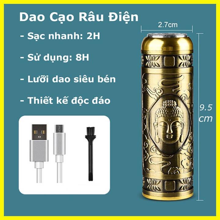 Máy Cạo Râu Mini Vỏ Đồng Đa Năng, Cạo Lông Khô Siêu Nhanh, Pin Sạc USB, Êm Ái, Nhỏ Gọn Dễ Mang Theo