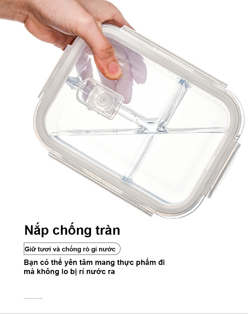 Bộ Hộp Cơm Thủy Tinh Giữ Nhiệt Văn Phòng Cao Cấp 03 Ngăn Hàng Chính Hãng Home Basics