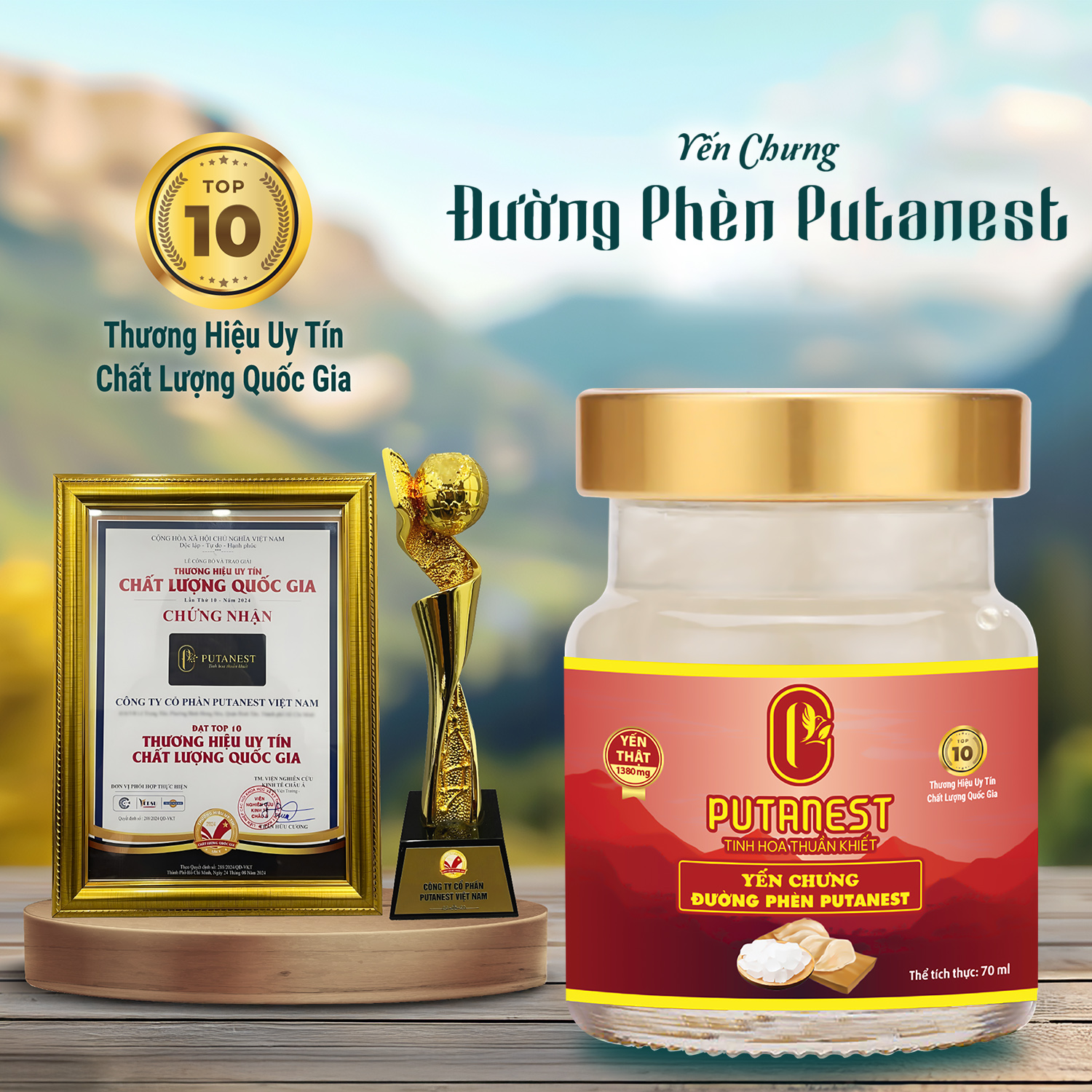 Yến chưng Đường phèn PUTANEST hộp quà tặng cao cấp 12 hũ 70ml đẹp da ngủ ngon tăng sức đề kháng