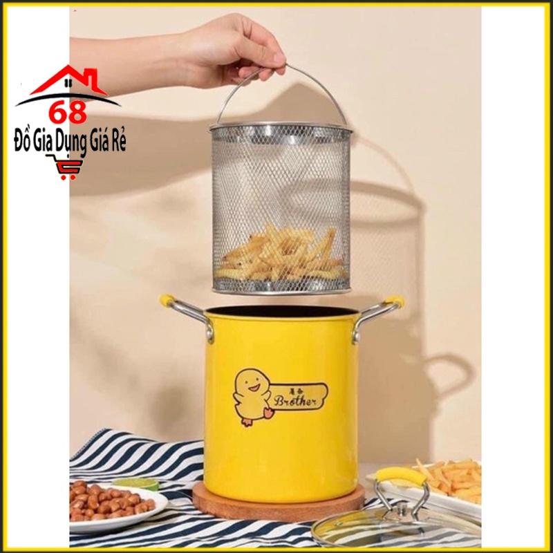 Nồi chiên ngập dầu mini vịt vàng cao 18cm tặng kem rổ inox ~