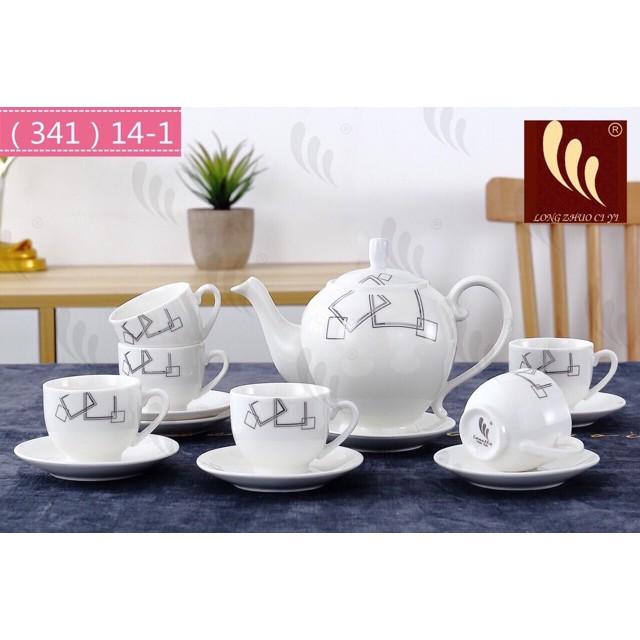Bộ ấm chén uống trà sứ trắng hoa