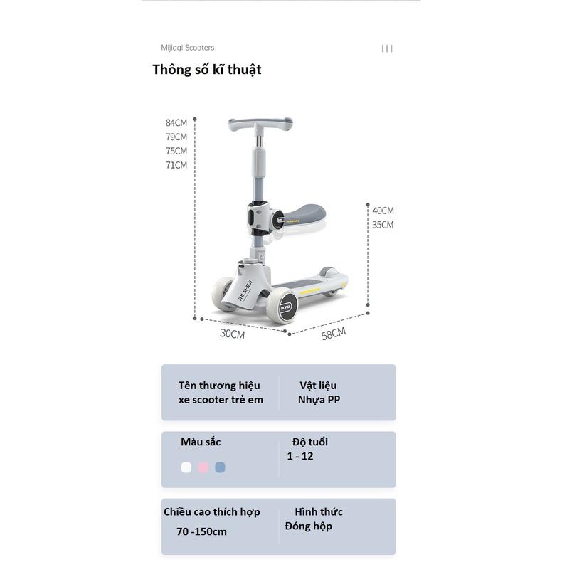 Xe Scooter cho bé sử dụng từ 1 - 14 tuổi gấp gọn tiện lợi chịu lực 100kg